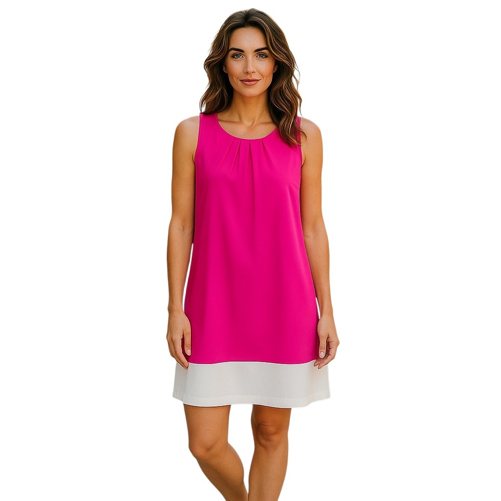 OLEG CASSINI Bright Pink Sleeveless Wedding Party Formal Zip Dress Sz 4 Barbie